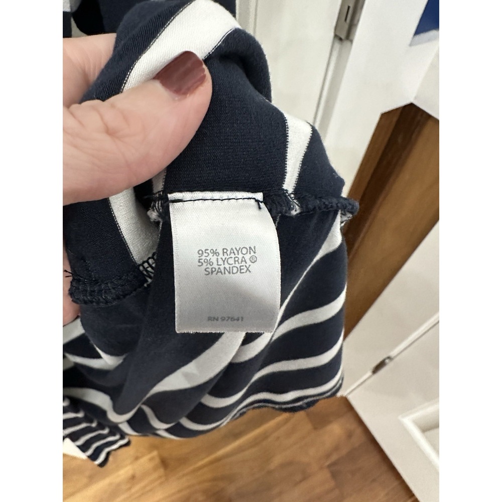 J. Jill Wearever Cardigan L Navy Blue White Striped Longline Single Button 628 - Picture 3 of 5